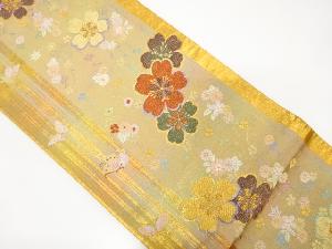 アンティーク　縞に枝垂れ桜・蝶模様織り出し袋帯（材料）